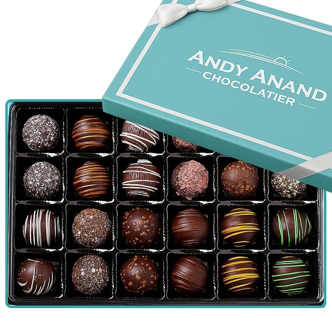 Andy Anand Chocolatier Luxurious Dark Chocolate Truffles Gift Box - Handmade Gourmet Chocolate Assortments, Gluten Free chocolate Perfect_gifts for her & for birthday Gifts & wedding gifts (24 Pcs)