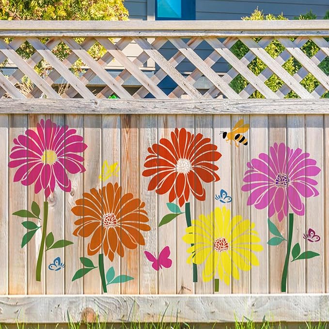 12 PCS Large Flower Painting Stencils, Reusable Sunflower Stencils for Painting on Wood Rocks Canvas Fabric Glass Pottery DIY Painting Art Projects