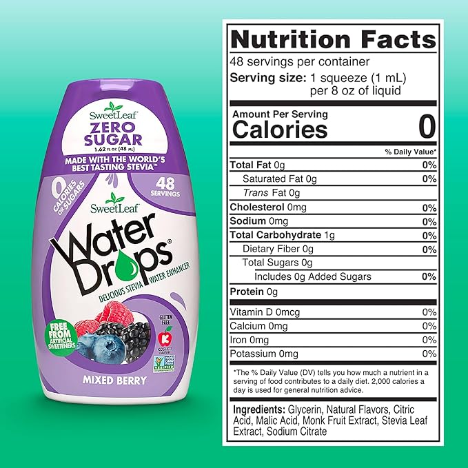 SweetLeaf Water Drops, Mixed Berry – Sugar-Free Water Enhancer Drops, Stevia & Monk Fruit Sweetener Water Flavoring, 1.62 Oz (Pack of 6)