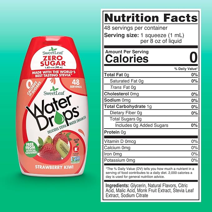 SweetLeaf Water Flavoring Drops - Stevia Water Enhancer, Sugar Free, Zero Calorie Water Additive, Contains Monk Fruit Extract, Gluten Free, Keto Friendly - Strawberry Kiwi, 1.62 Fl Oz (Pack of 6)