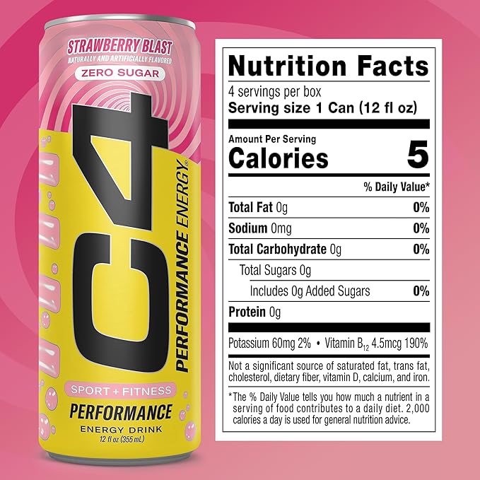 C4 Performance Energy Carbonated 12oz 4pk Strawberry Blast