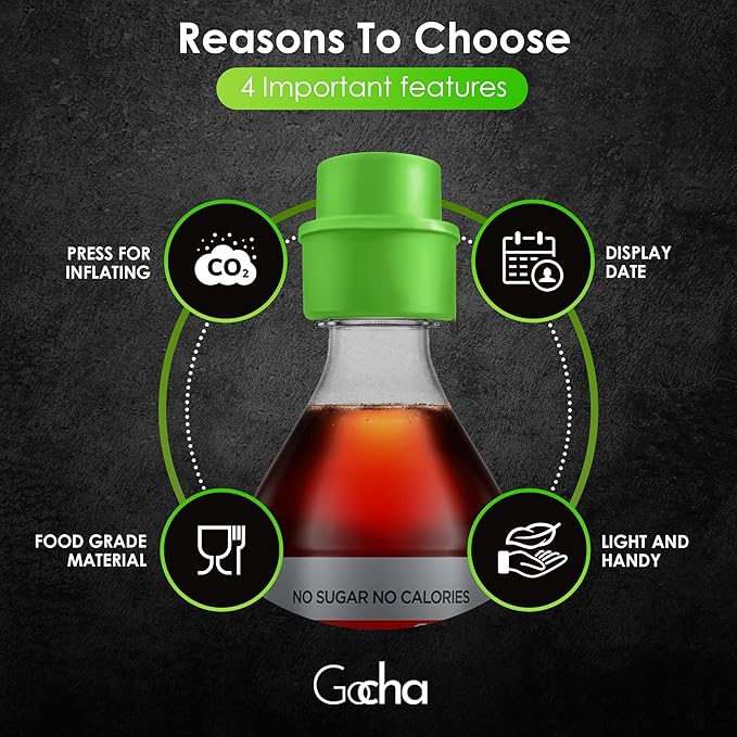 GOCHA | 2 PCS Vacuum Soda Bottle Stopper | Silicone Fizz Keeper | Carbonation Preserver for Soft Drinks & Beverages | Universal Leak-Proof Bottle Cap | (Green)