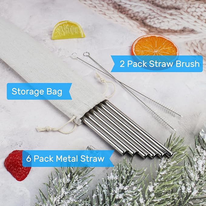 Metal Straws Reusable for Stanley Iceflow Flip 30oz Tumbler,6 Pack Replacement Stainless Steel Straws with 2PCS Straw Cleaner Brush for Stanley Accessories (Stainless Steel, for Stanley Iceflow 30oz)