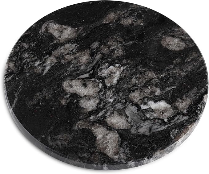 Koville Brazilian Natural Marble Cutting Board for Kitchen, 11" Round Hand Crafted Marble Slab for Cheese, Charcuterie, Pastry Board - Wedding Gift, House Warming Gift(Blue Fantasy)