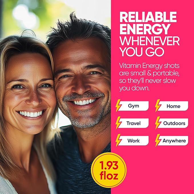 Vitamin Energy Immune+ Extra Strength Energy Shot Strawberry Twist 48 Pack, 260mg Natural Caffeine, B-Vitamins, Citicoline, Green Tea, Immunity & Focus Support, Zero Sugar, Gluten-Free 1.93 fl oz