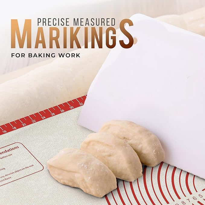 28 * 20 inches Red, Non-Slip Silicone Baking Sheets - Baking Mat with 0.7mm Thickness - Non-Stick Pastry & Cookie Mat for Kitchen Counter for Rolling Out Dough with Measurements.