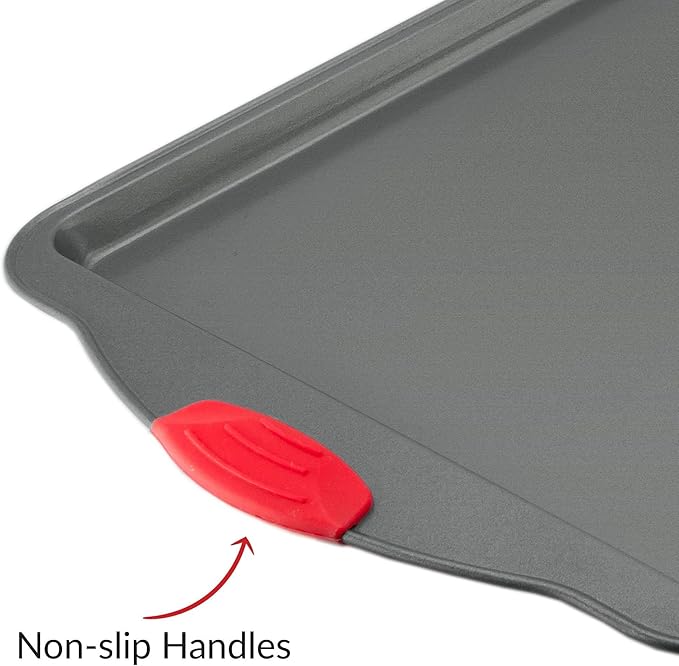 Premium Nonstick Baking Sheet Pans – Set of 3, Heavy-Gauge Carbon Steel, Warp, Dent, and Rust-Resistant – Gourmet Rimmed Half Cookie Sheet Trays, Non-Toxic for Exceptional Baking Performance