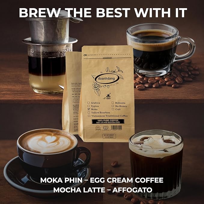 doanhdang - 17.6 Oz Premium Moka Whole Bean Coffee, 100% Medium Roast, Rich Flavor for Espresso Shot and Brew, Origin from Vietnam, Whole Med Roast Beans