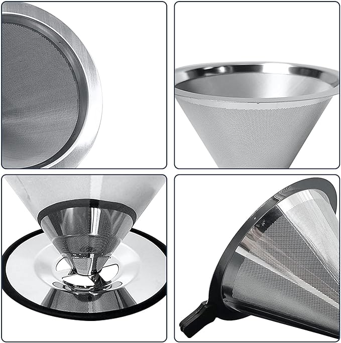 Pour Over Coffee Dripper-Stainless Steel Coffee Filter,Reusable Drip Cone Coffee Filter Portable Pour for 1-4 Cup (With Silicone Ring, L)