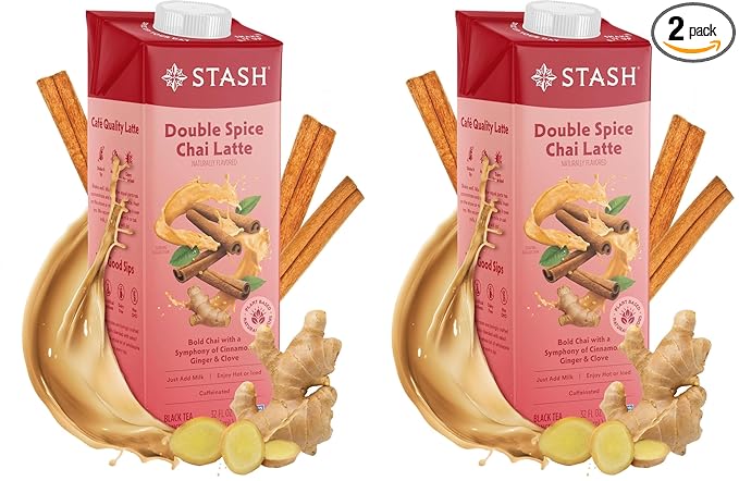 STASH Double Spice Chai Latte - Dairy Free Plant Based Tea Concentrate - Caffeinated - 32 fl oz, 5 Servings (Pack of 2)