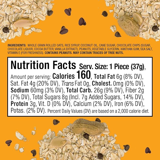 Bobo's Oat Bites, Peanut Butter Chocolate Chip, 1.3 oz Bites (30 Pack Box), Gluten Free Whole Grain Snack, Vegan On-The-Go