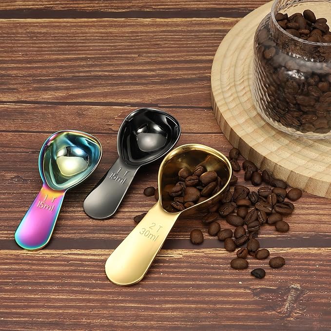 uxcell 2Pcs Stainless Steel Coffee Scoop, 30ml Short Handle Measuring Spoon for Ground Coffee Tea Sugar Kitchen Gifts, Rainbow