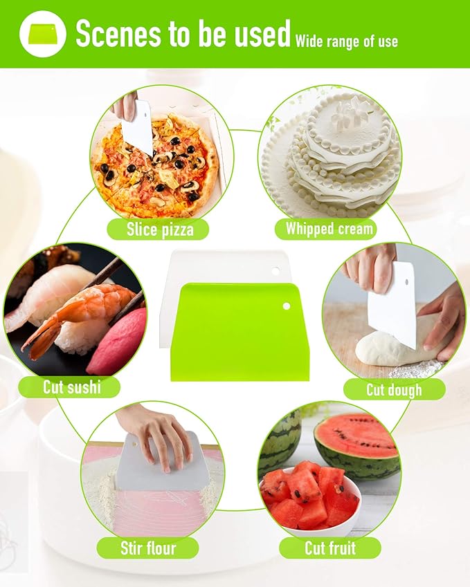 (2PCS) Dough Scraper Bowl Scraper ，Food safe Plastic Dough Cutter， Flexible Plastic Scraper Practical Bench Scraper Multipurpose Food Scrappers for Bread Dough Cake Fondant Icing