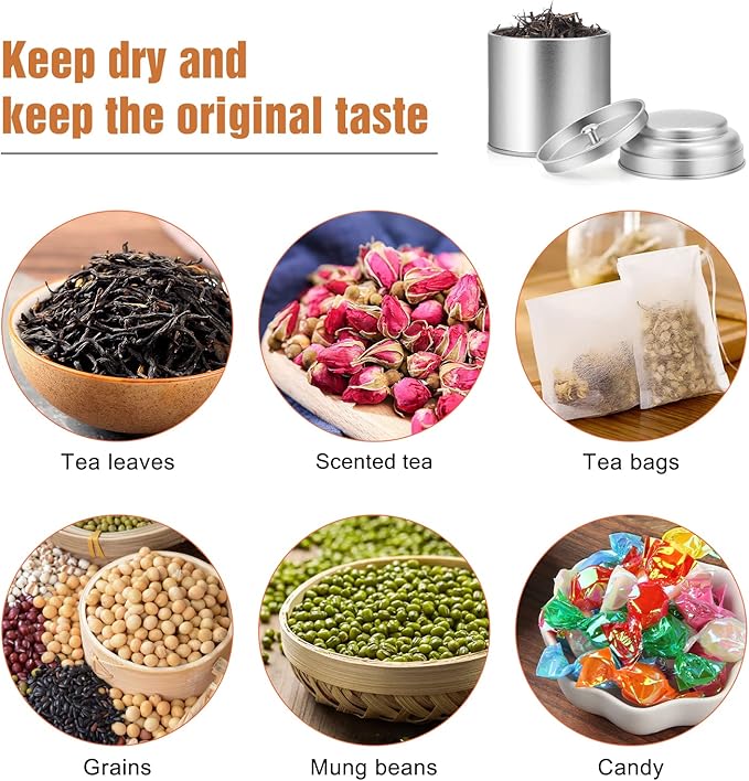 Tea Tin with Airtight Double Lids for Loose Leaf Tea Storage, 8 Oz Kitchen Small Tin Can and Tea Canister for Tea Coffee Sugar Candy Spices Christmas Gift(6 PACK)
