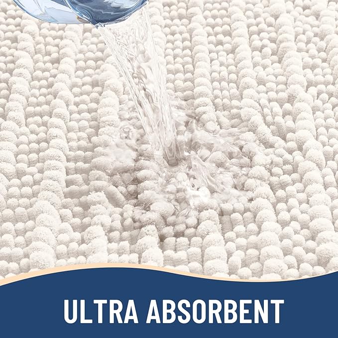 Arotive Luxury Chenille Bathroom Rug Mat, Extra Soft Thick Absorbent Shaggy Bath Rugs, Non-Slip Machine Wash Dry, Plush Bath Mats for Bathroom, Shower and Tub, 44x32, Ivory