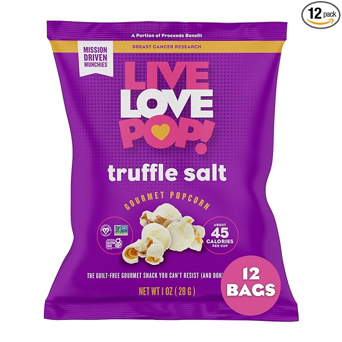 Live Love Pop Truffle Salt Flavored Gourmet Popcorn, 1.0 Oz (Pack of 12), Individual Snack Size Bags, Healthy Snack, Gluten Free, Vegan & Non-GMO, Mission Driven Munchies