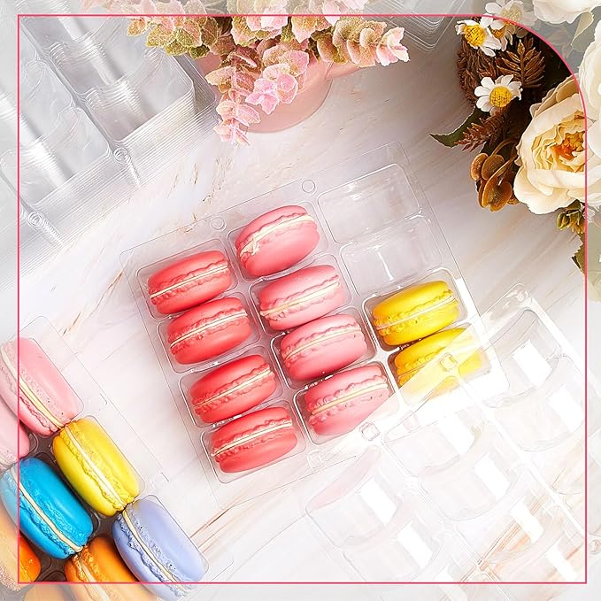 Sherr 24 Pcs Macaron Boxes Clear Plastic Macaron Storage Containers Macaroon Packaging Display Trays for Cookie, Wedding, Party Gifts