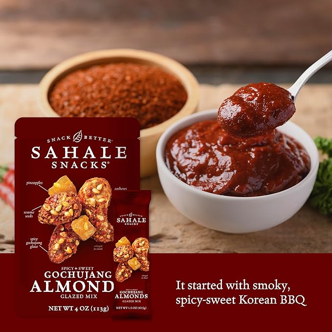 Sahale Snacks Gochujang Almonds Glazed Mix, 1.5 oz Bags (18 Packs) - Dry-Roasted Deluxe Mixed Nuts Inspired By Traditional Korean BBQ - Non-GMO, Kosher, & Certified Gluten-Free Snacks