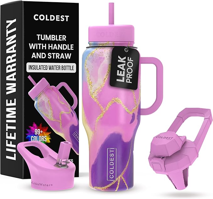 Coldest 40 oz Tumbler with Handle and Straw - 100% Leak Proof Insulated Tumbler with Lid and Straw (3 Lids) - Stainless Steel Tumblers for Women & Men - Cup Holder Friendly Base, 36 oz (Princess Luna)