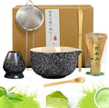 Matcha Set, 6 Pcs Matcha Whisk Set with 20 oz Bowl, Bamboo Whisk for Matcha Tea, Matcha Bowl, Ceramic Matcha whisk Holder, Stainless Sifter and Scoop - Gift for matcha kit Lovers（Black）