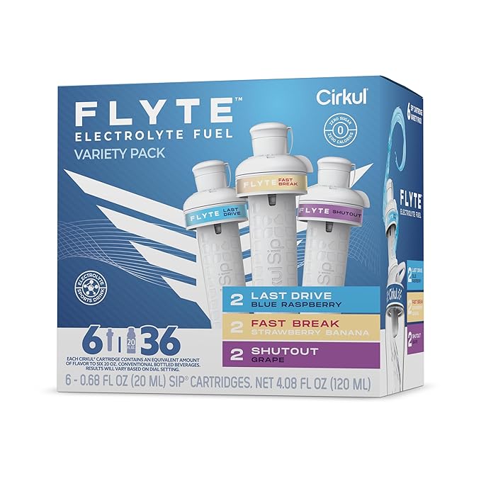 Cirkul Flyte Electrolytes Flavor Water Variety Pack, Makes 36 Drinks, No Sugar, Zero Calorie Drink Mix, (2 Last Drive, 2 Fast Break, 2 Shutout)