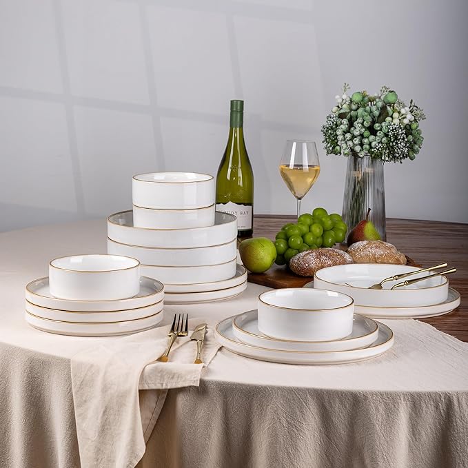 GBHOME 9'' Large Ceramic Pasta Bowls, 32oz Stoneware Pasta Serving Bowls Set of 4 for Kitchen, Wide Bowls for Fruit,Pasta,Salad,Oatmeal,Meal, Microwave Safe, Pearl White
