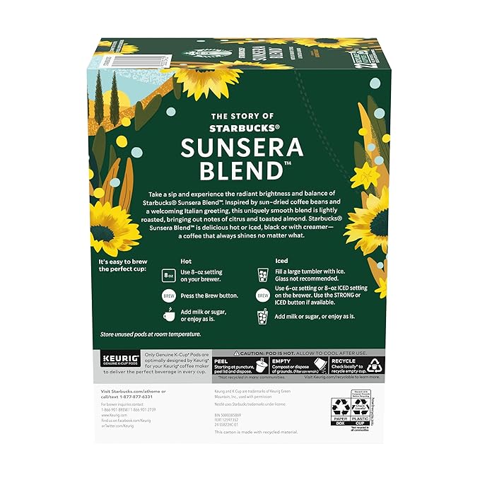 Starbucks K-Cup Coffee Pods, Sunsera Blend For Keurig Coffee Makers, 100% Arabica, 1 Box (40 Pods)
