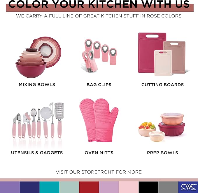 COOK WITH COLOR Prep Bowls with Lids- Wide and Deep Nesting Plastic Small Mixing Bowl Set with Lids, 12 Piece Set - Wide Bowls, Rose