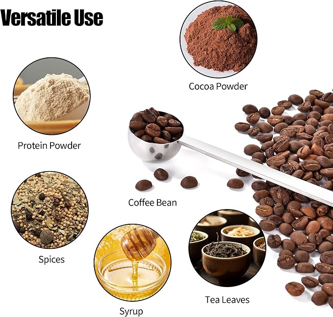 18/8 Stainless Steel Coffee Scoop, Doosu Food-Grade Metal Measuring Spoon with 8.5in Long Handle, Tablespoon Scooper for Coffee Beans, Ground Coffee, Espresso, Protein Powders, Tea, Sugar (1 Tbsp)