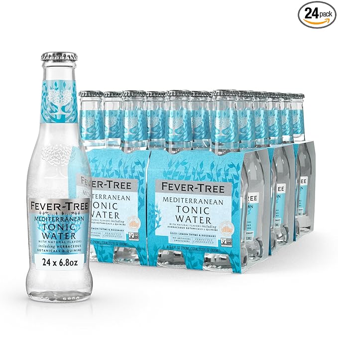 Fever-Tree Mediterranean Tonic Water Glass Bottles, No Artificial Sweeteners, Flavorings & Preservatives, 6.8 Fl Oz (Pack of 24)