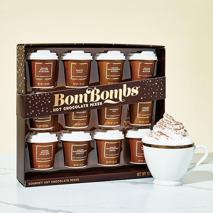 BomBombs Mini Hot Chocolate Gift Set in Signature Brown Packaging, Dessert Flavors Include Rocky Road, Cookie Butter, Pumpkin Pie & More, Set of 12
