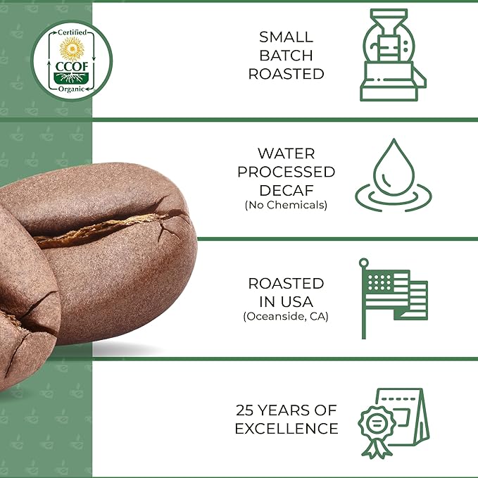 The Bean Organic Coffee Company Water Processed DECAF IL Chicco (Traditional Italian Roast), Dark Roast, Ground Coffee, 5-Pound Bag, Café Molido Tostado Orgánico descafeinado