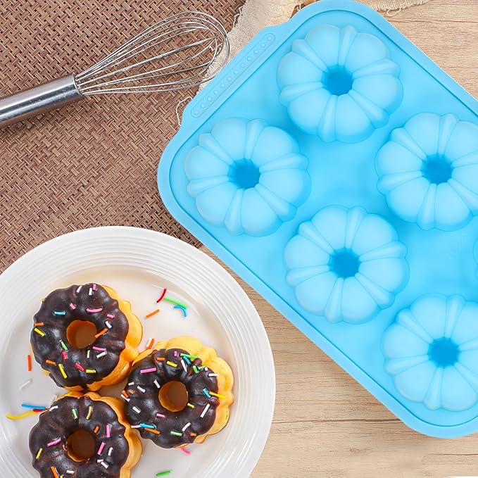 Mini Bundt Cake Pans for Baking, 2Pcs Silicone 6-Cavity Fluted Tube Cake Pan with Metal Reinforced Frame, Nonstick Baking Molds for Cupcake, Brownie, Donuts, Cornbread, Jello