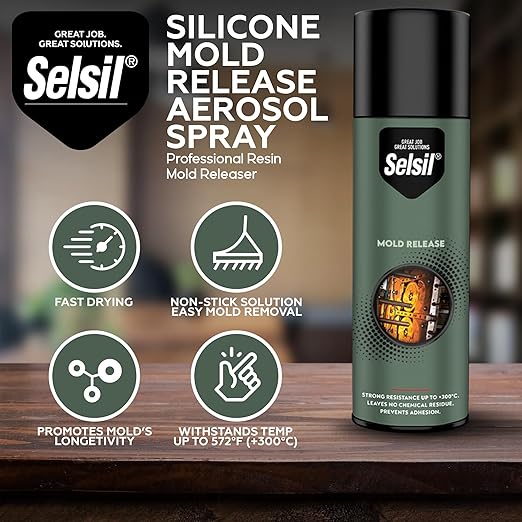 SELSIL Silicone Mold Release Aerosol Spray, Professional Resin Mold Releaser, Non-Stick, Fast-Drying & Easy Mold Removal, 13.5 Fl oz or 400 mL (Pack of 3)