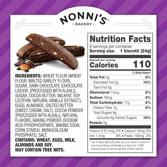Nonni's Dark Chocolate Almond Biscotti Italian Cookies - 3 Boxes Dark Chocolate Cookies - Biscotti Individually Wrapped Cookies - Italian Biscotti Cookies w/Bittersweet Chocolate & Almonds - 6.88 oz