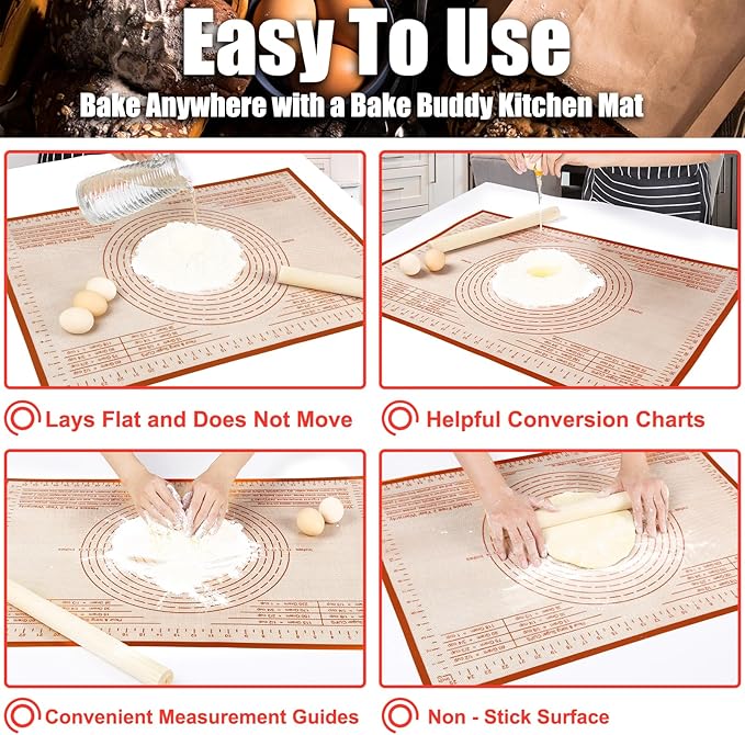 Non-slip Silicone Pastry Mat 28X20 inches Baking Mat with Measurement, Perfect for Dough, Pastry, Pie Crust, Fondant, Cookies, Bread, Pasta, Pizza, Food Grade Kitchen Counter Mats