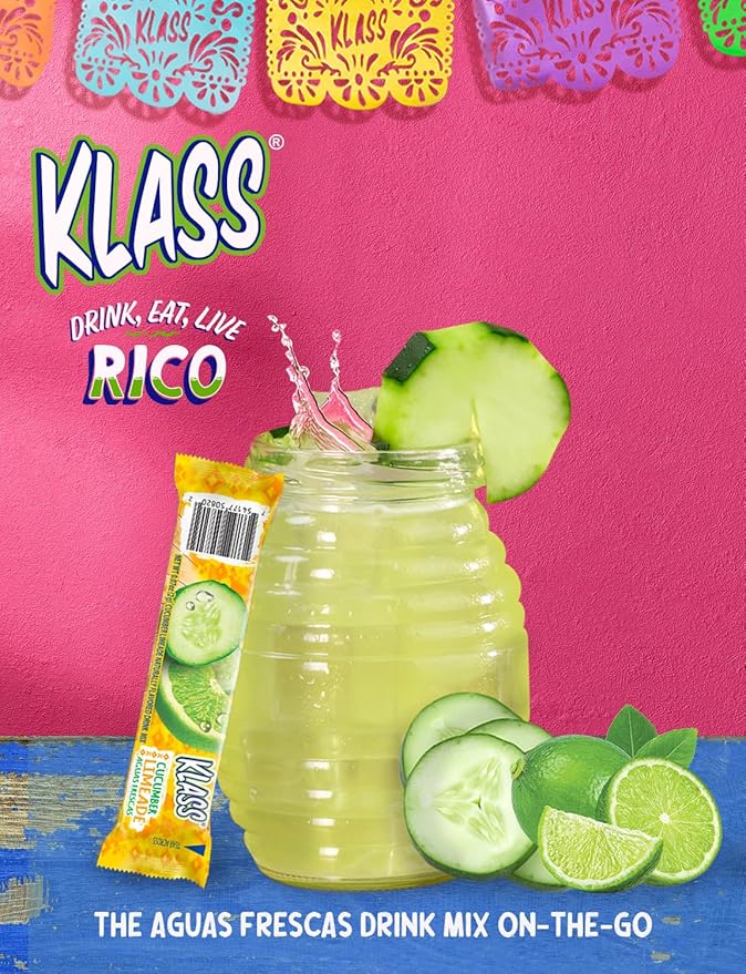 Klass Aguas Frescas | Drink Mix Cucumber Limeade | Sugar Free Drinks! (40 Count Powder Stick Packets)