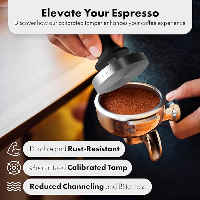 LuxHaus Espresso Tamper - 51mm Calibrated Coffee Tamper for Espresso Machine with Spring Loaded 100% Flat Stainless Steel Base
