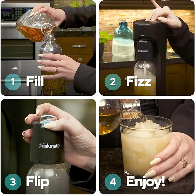 Drinkmate OmniFizz Sparkling Beverage Maker CO2 Bundle - Sparkling Water/Soda Streaming Machine That Carbonates Any Drink - Includes 1 CO2 Cylinder, 1 Carbonation Bottle, 1 Fizz Infuser - Arctic Blue