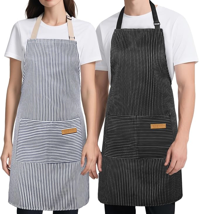 2 Pack Kitchen Cooking Aprons, Soft Aprons for Women Men with 2 Pockets Chef Apron with Adjustable Neck Strap and Long Tie