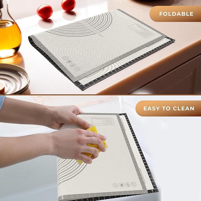 36 * 24 inches Black, Non-Slip Silicone Baking Sheets - Baking Mat with 0.7mm Thickness - Non-Stick Pastry & Cookie Mat for Kitchen Counter for Rolling Out Dough with Measurements.