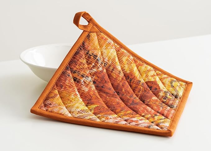 Maison d' Hermine Pot Holders 100% Cotton Heat Resistant Potholders 8" x 8" Hot Pads with Loop BBQ, Cooking, Baking, Grilling, Kitchen, Handling Hot Pans (Pack of 1, Thanksgiving Tartan)