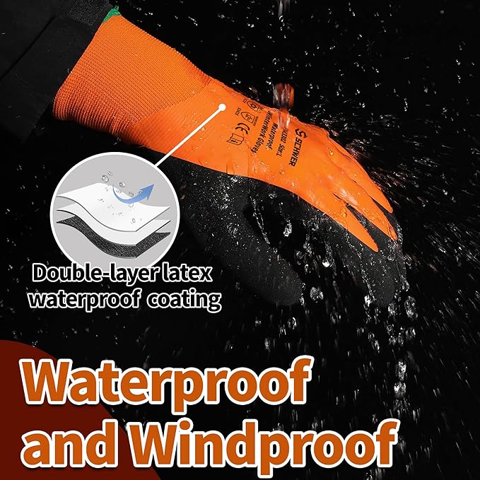 Schwer FreezeGuard Waterproof Work Gloves PM3302, ANSI A2 Cut Resistant Freezer Gloves for Outdoor Cold Weather Keep Hands Warm Below Zero, Waterproof Gloves for Shoveling Snow, Ice Fishing, L