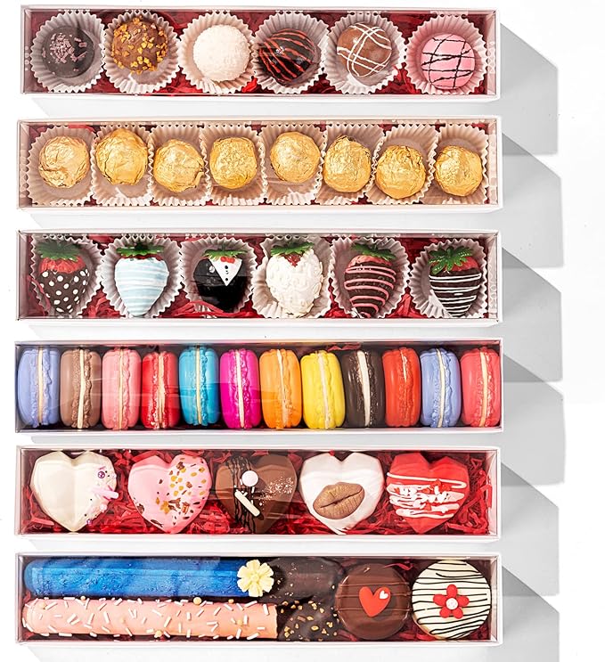 20Pack 12x2.25x2 Inches Chocolate Covered Strawberries Boxes for 6, Macaron boxes for 12, Long Box for Cocoa Bombs,Cookies,Truffle,Cake Ball