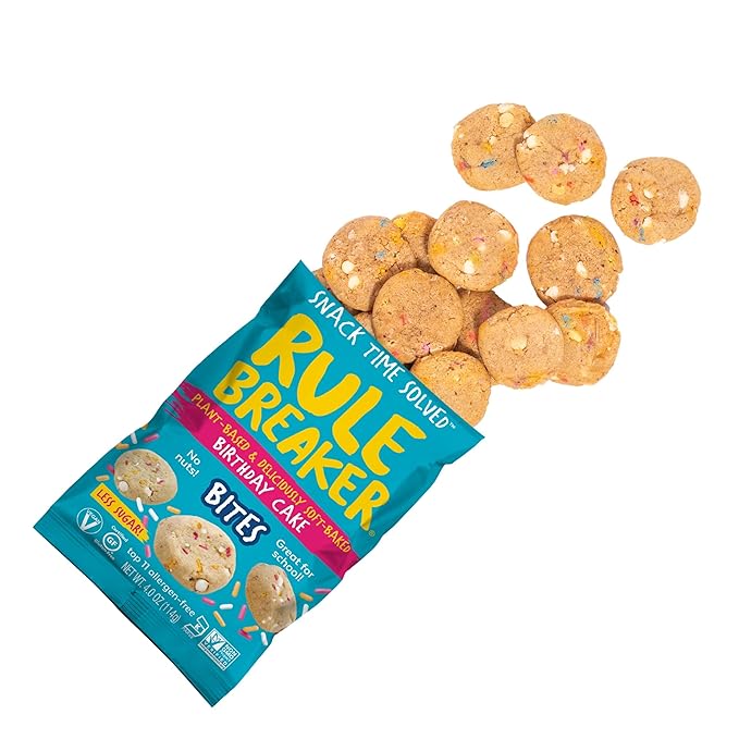Rule Breaker Vegan & Gluten-Free Cookies | Birthday Cake Bites | Plant-Based, Dairy, Nut, Soy, Allergen Free, Kosher | Soft-Baked School Snacks for Kids and Adults (Pack of 12)