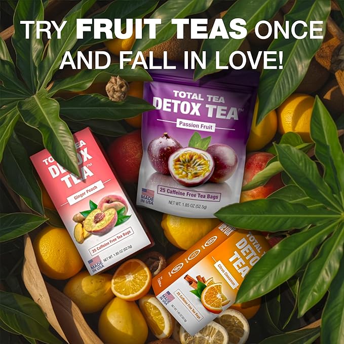 Total Tea SIimming Detox Tea Caffeine Free - 25 Day Detox - Herbal Tea with Chamomile, Hibiscus Tea & Ginger Root for Colon Cleanse – Natural Citrus & Cinnamon Fruit Tea for Digestive Health