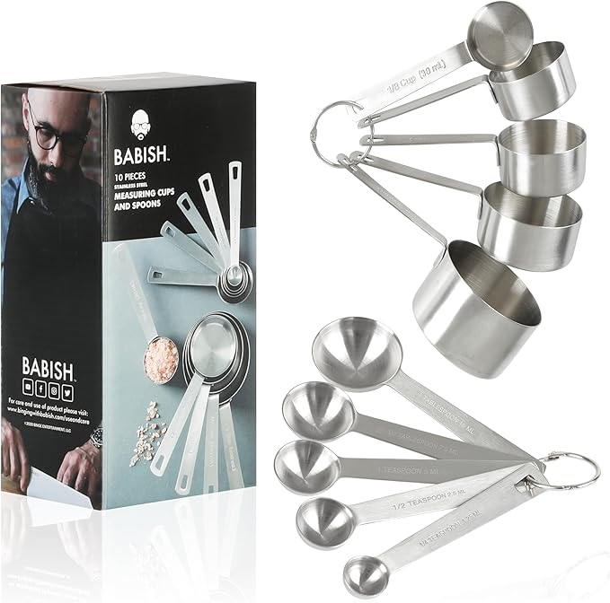 Babish 10-Piece Stainless Steel Measuring Cups & Spoon Set