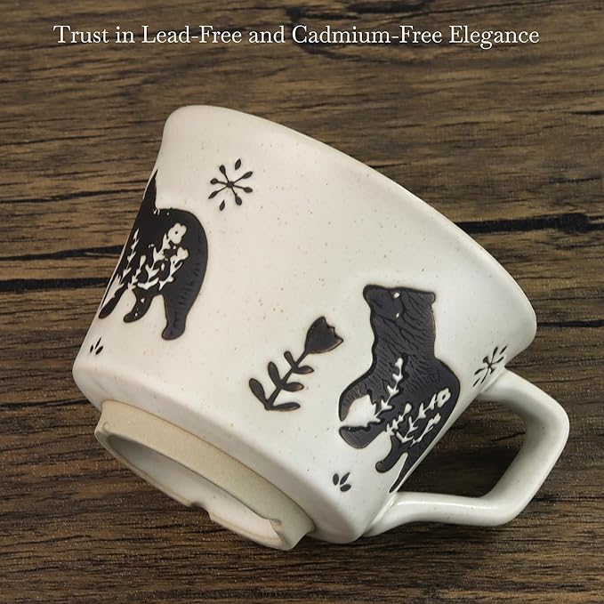 Ceramic Coffee Mug, 12 oz Novelty Unique Teacup with Large Handle, Stoneware Cup for Tea Mocha Latte Cappuccino Espresso (Set of 2, Fox and Bear)