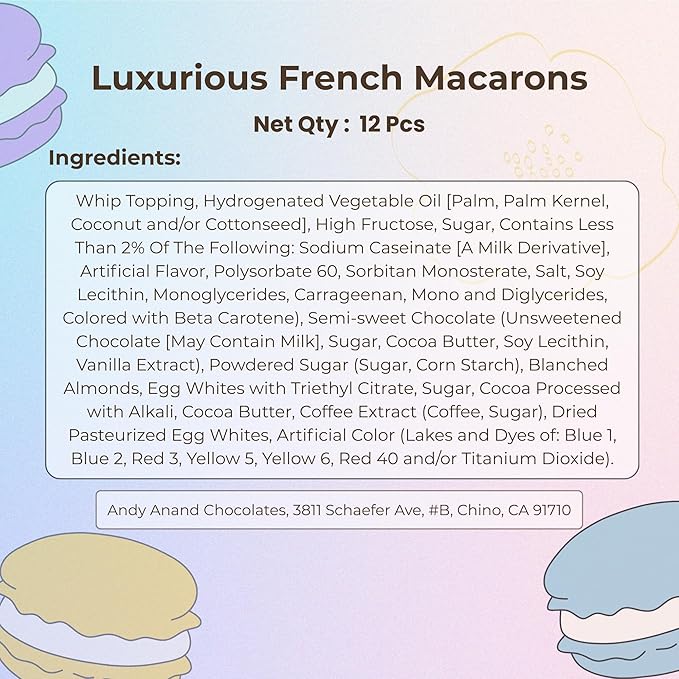 Andy Anand Luxurious French Macarons, 12 Assorted Flavors, Amazingly Delicious, Gluten Free, Unique Flavor, Ideal Gift for Women, Men and Kids, Handcrafted With Natural Ingredients (1 lb)