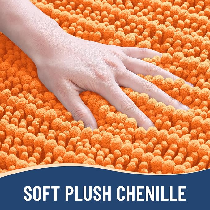Arotive Luxury Chenille Bathroom Rug Mat, Extra Soft Thick Absorbent Shaggy Bath Rugs, Non-Slip Machine Wash Dry, Plush Bath Mats for Bathroom, Shower and Tub, 30x17, Orange